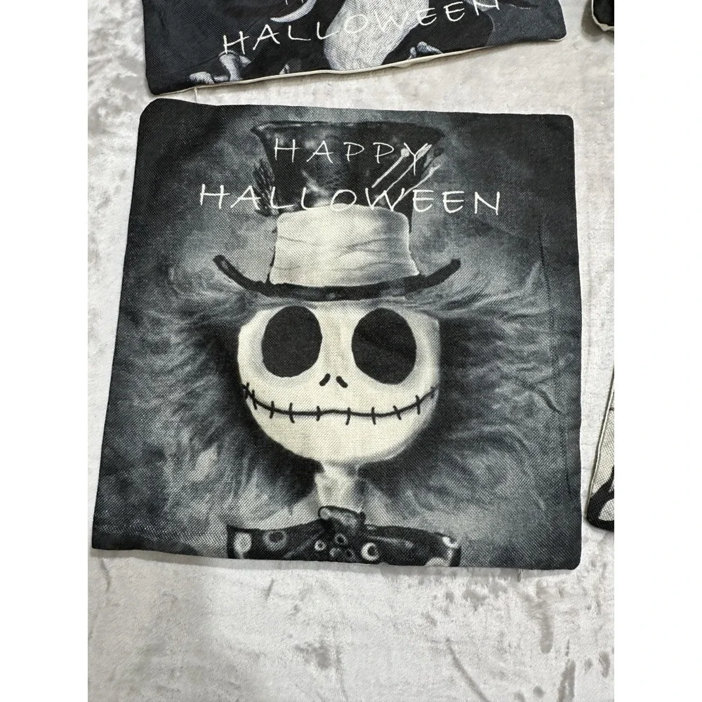 Four Jack Skellington Halloween Fall Throw Pillow Covers Holiday Home Decor NWOT
